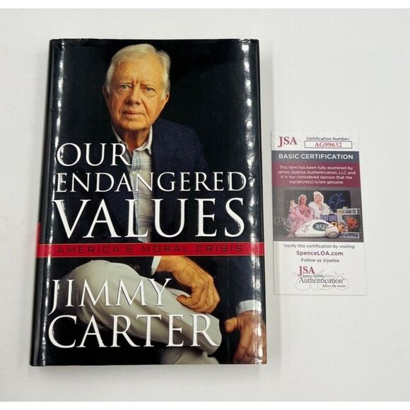 President Jimmy Carter Signed Book Our Endangered Values HC DJ JSA COA - Picture 1 of 8